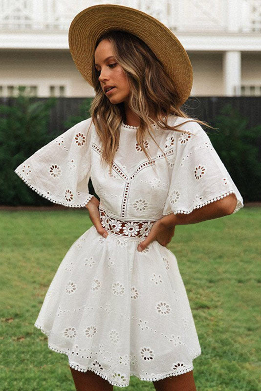 Sofia | Elegante Vestido Corto Boho Ibicenco Blanco 0