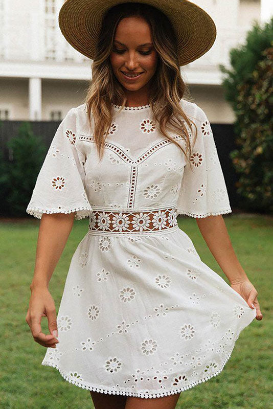 Sofia | Elegante Vestido Corto Boho Ibicenco Blanco 2