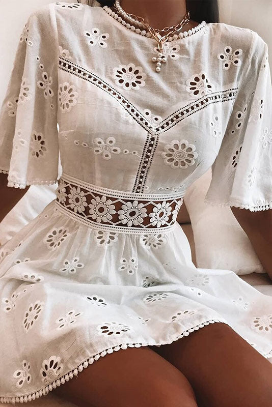 Sofia | Elegante Vestido Corto Boho Ibicenco Blanco 4