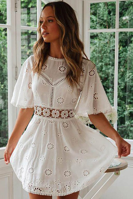 Sofia | Elegante Vestido Corto Boho Ibicenco Blanco 5
