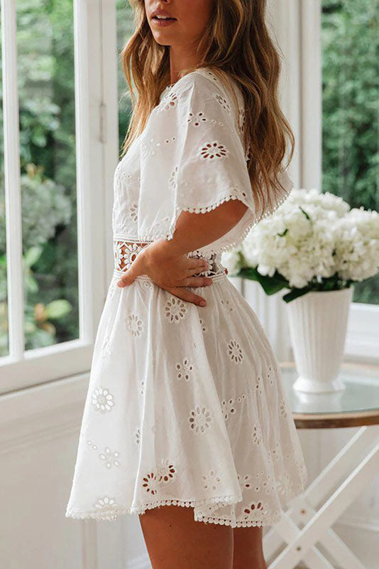 Sofia | Elegante Vestido Corto Boho Ibicenco Blanco 6