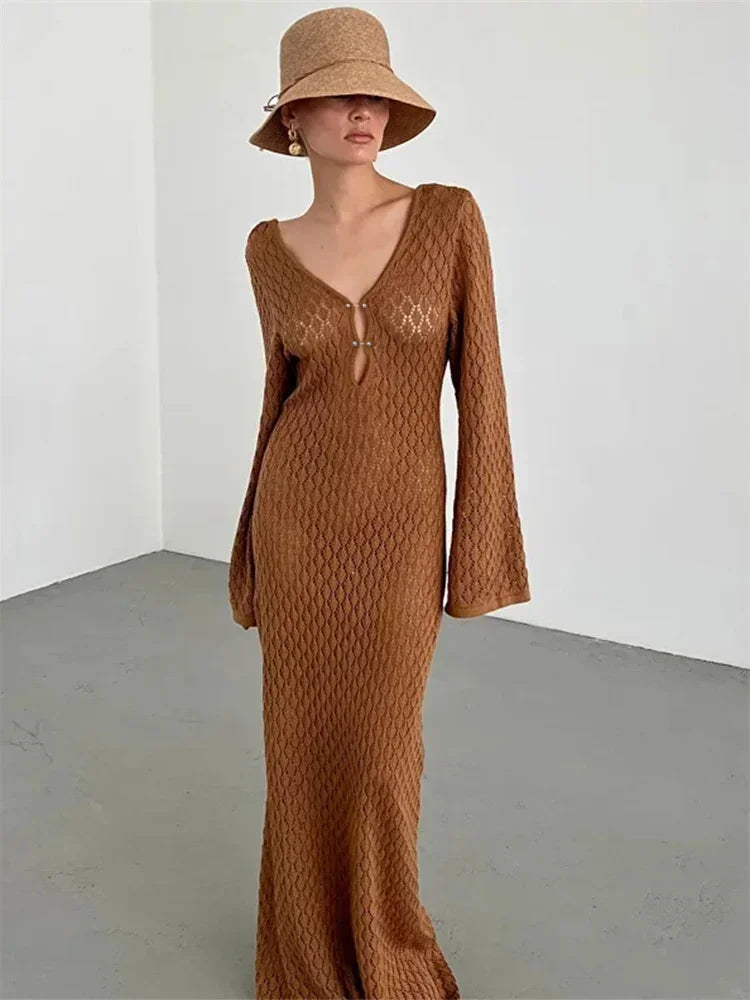 Sofía | Elegante Vestido Largo de Crochet con Escote en V para Mujer 9
