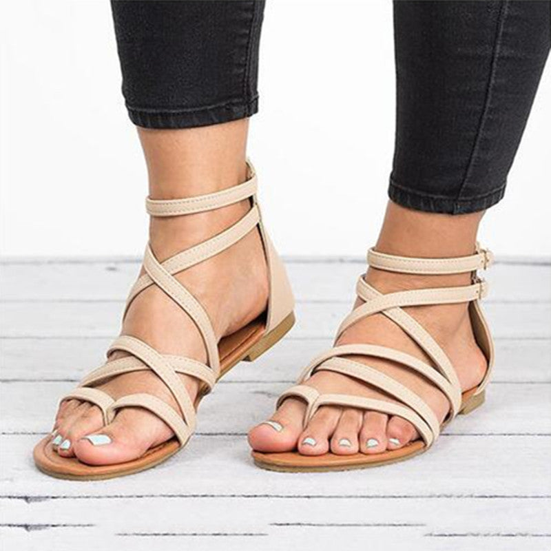 Sofia | Elegantes Sandalias Planas Negras de Verano con Correos Cruzadas 0