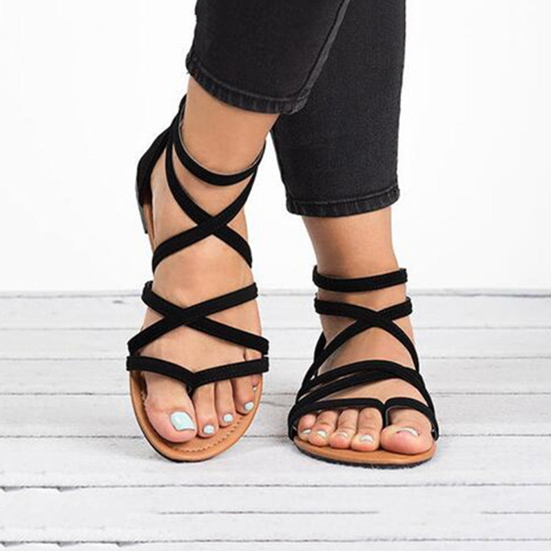 Sofia | Elegantes Sandalias Planas Negras de Verano con Correos Cruzadas 3