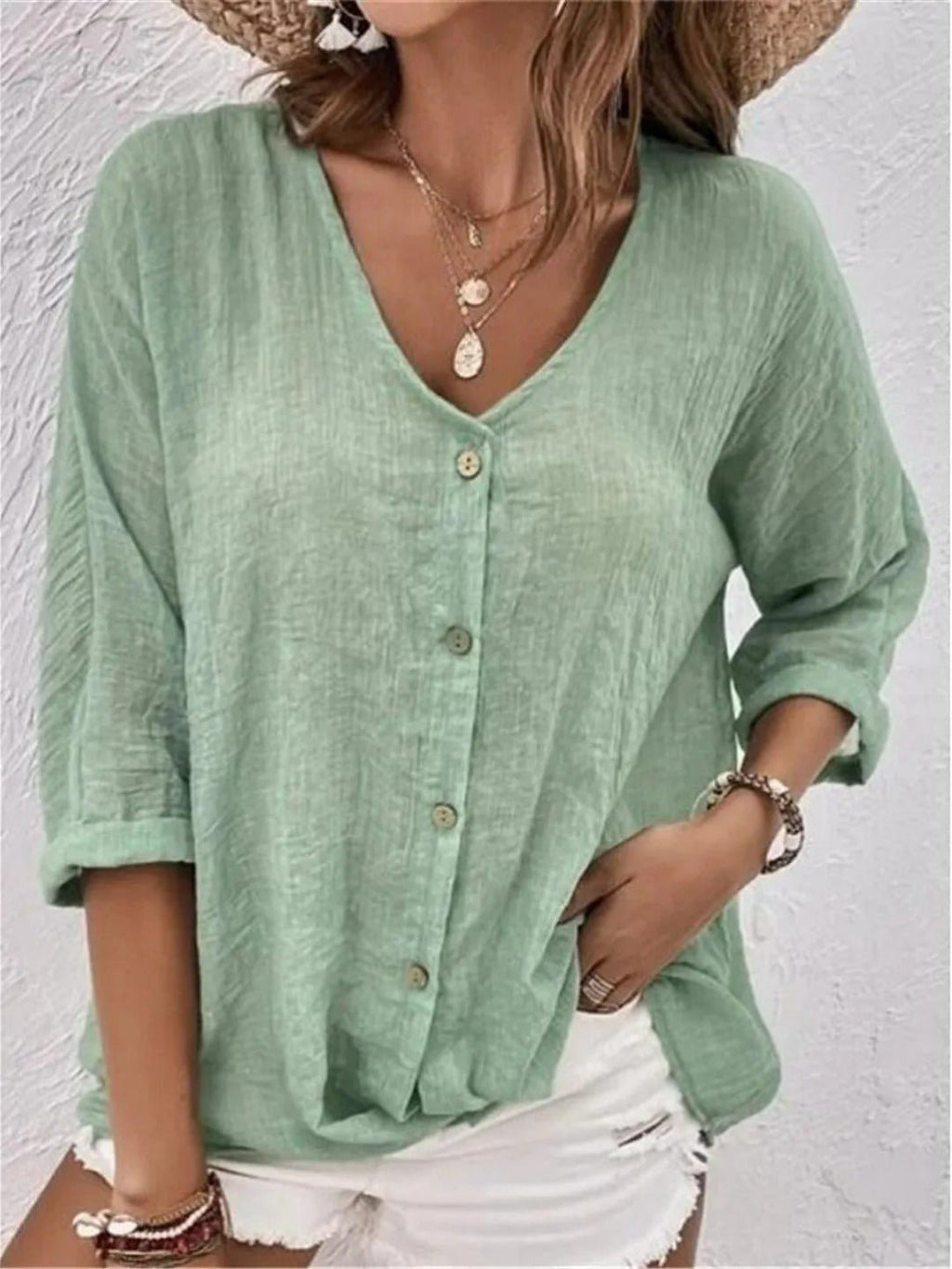 Sofía | Top de Algodón con Cuello en V y Mangas Tres Cuartos para Mujer 2