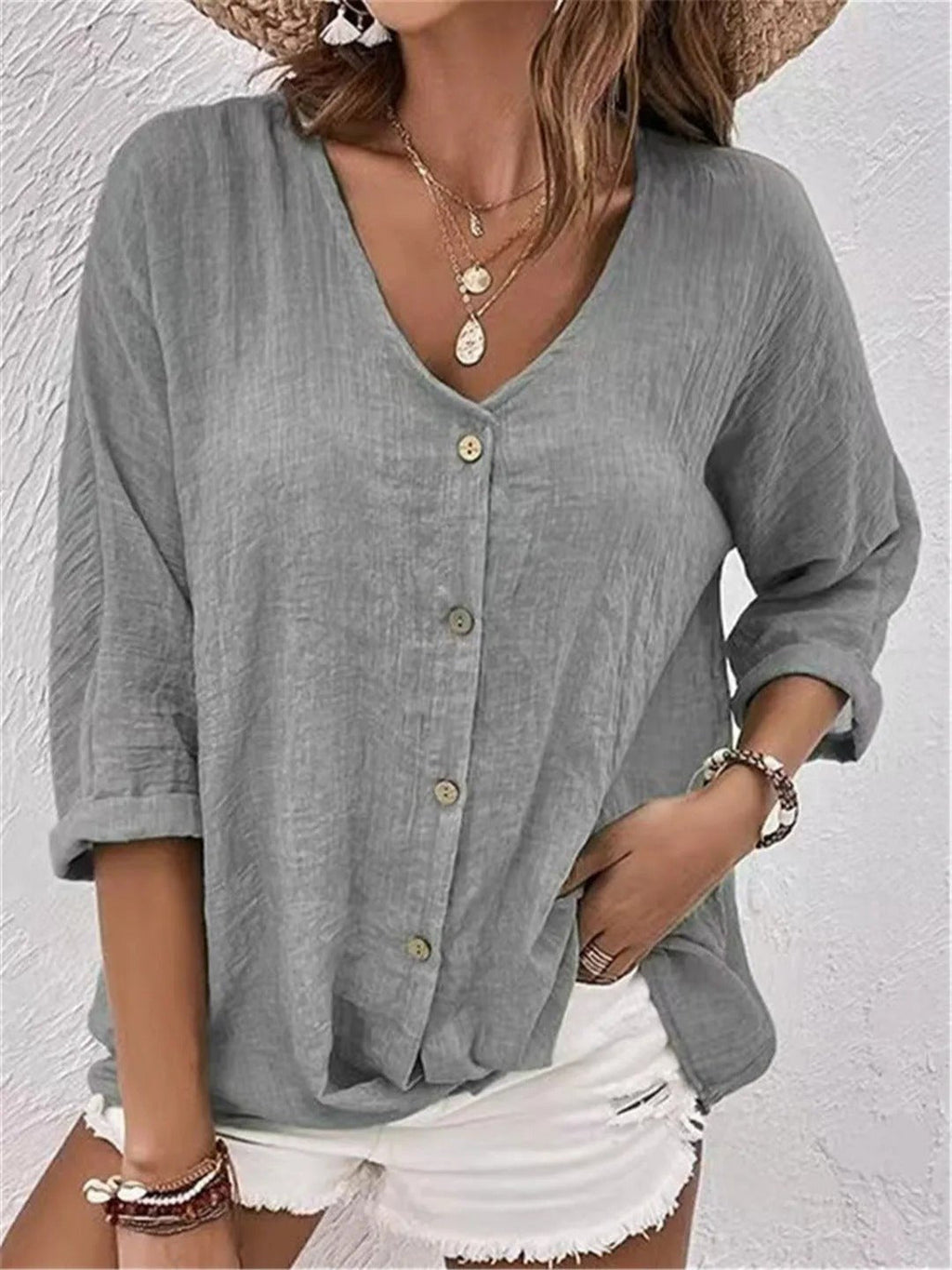 Sofía | Top de Algodón con Cuello en V y Mangas Tres Cuartos para Mujer 4