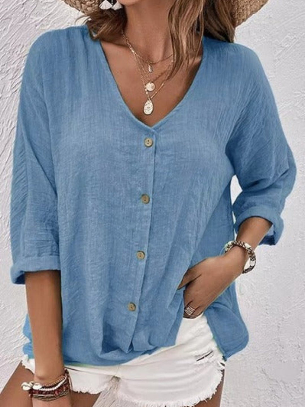 Sofía | Top de Algodón con Cuello en V y Mangas Tres Cuartos para Mujer 9