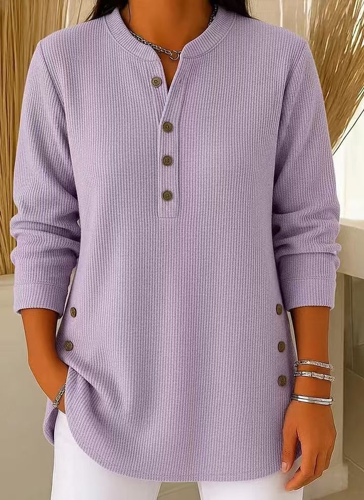 Sofía | Túnica Larga Henley Acanalada para Mujer con Corte Relajado y Dobladillo Curvo 7