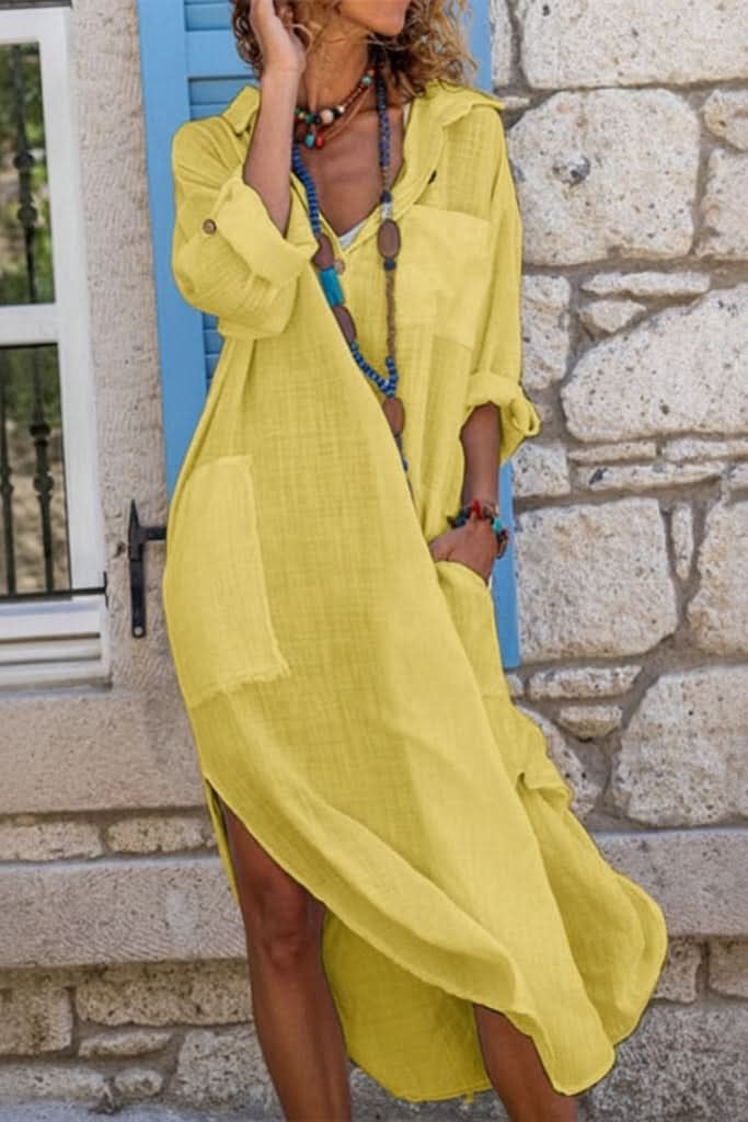 Sofía | Vestido Camisero de Lino Oversize para Mujer con Bolsillos Midi 4