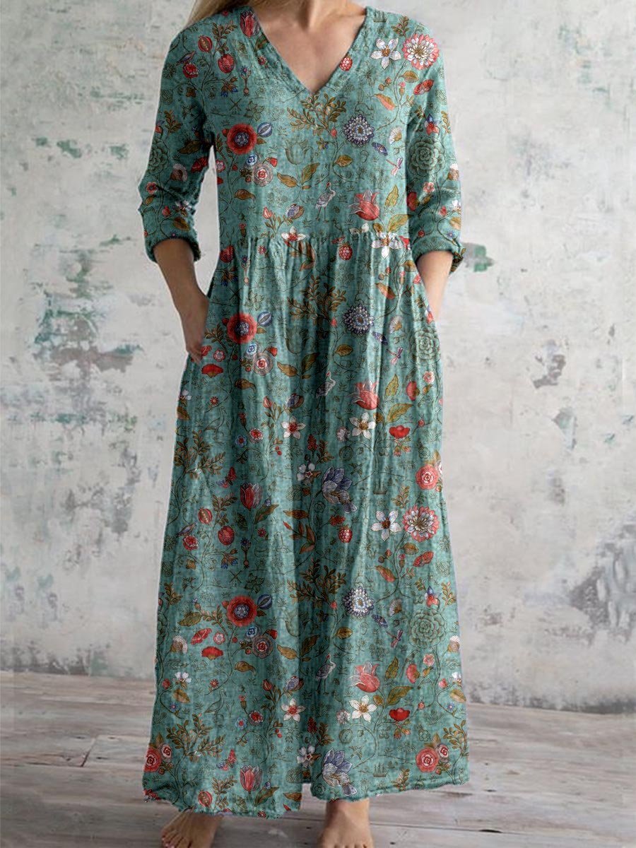 Sofía | Vestido Largo Casual de Algodón Bohemio con Cuello en V para Mujer 0
