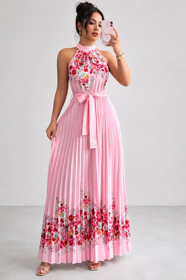 Sofía | Vestido de Noche Midi Floral Plisado para Mujer 1