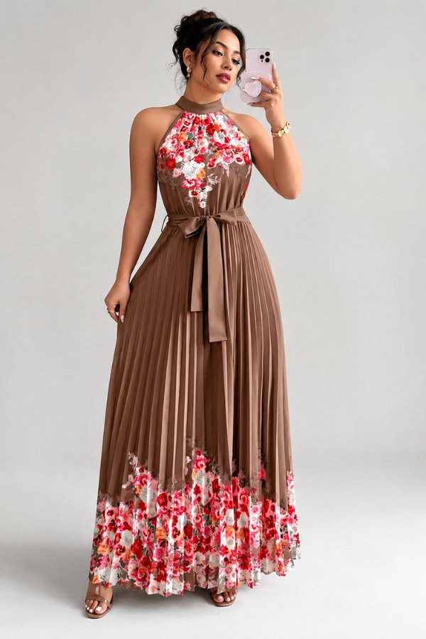 Sofía | Vestido de Noche Midi Floral Plisado para Mujer 13