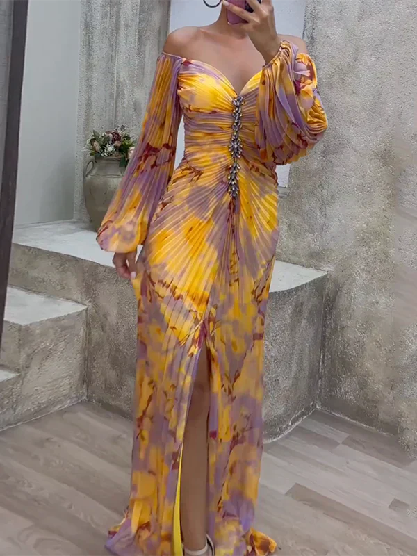 Vestido Largo Elegante con Escote en V y Mangas Abullonadas para Brillar en Cada Ocasión 1