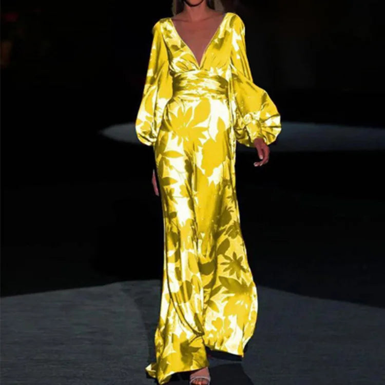 Vestido Largo Elegante con Escote en V y Mangas Largas | Ideal para Eventos de Fiesta 2