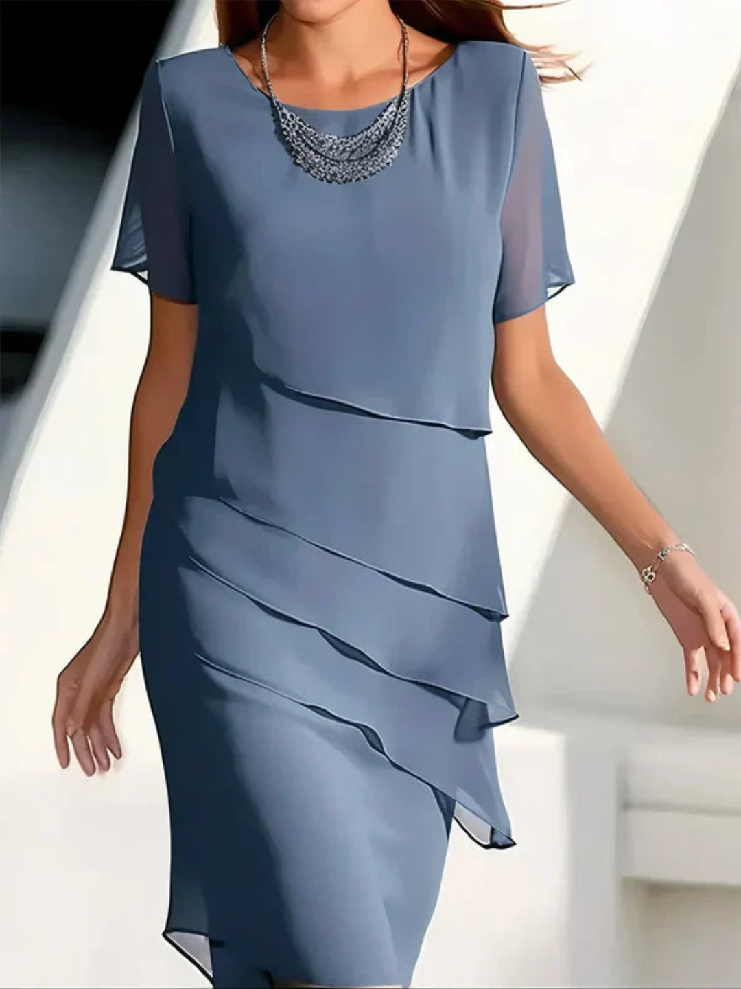 Vestido Midi Invitada con Capas y Manga Corta | Elegante y Cómodo para Eventos Diurnos 1