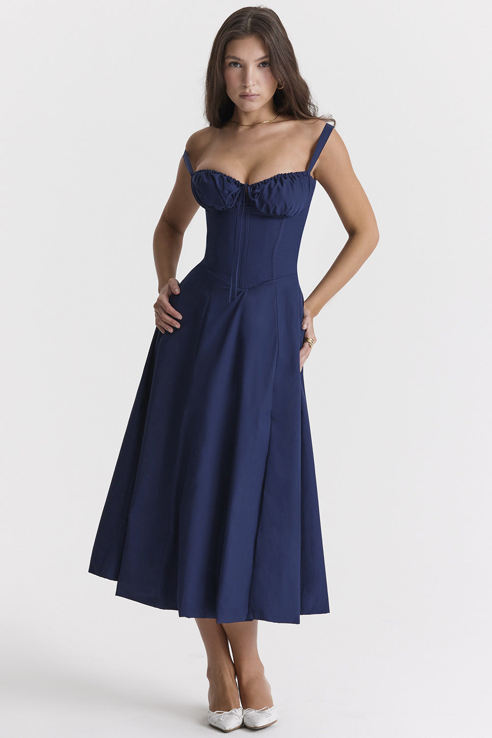 Vestido Midi Mujer | Elegante Corsé Ajustado con Tirantes | Estilo Vintage para Ocasiones Especiales 3