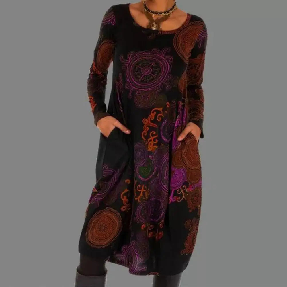 Vestido Midi Mujer con Mangas Largas y Estampado Único | Elegancia Natural para Invitadas 4