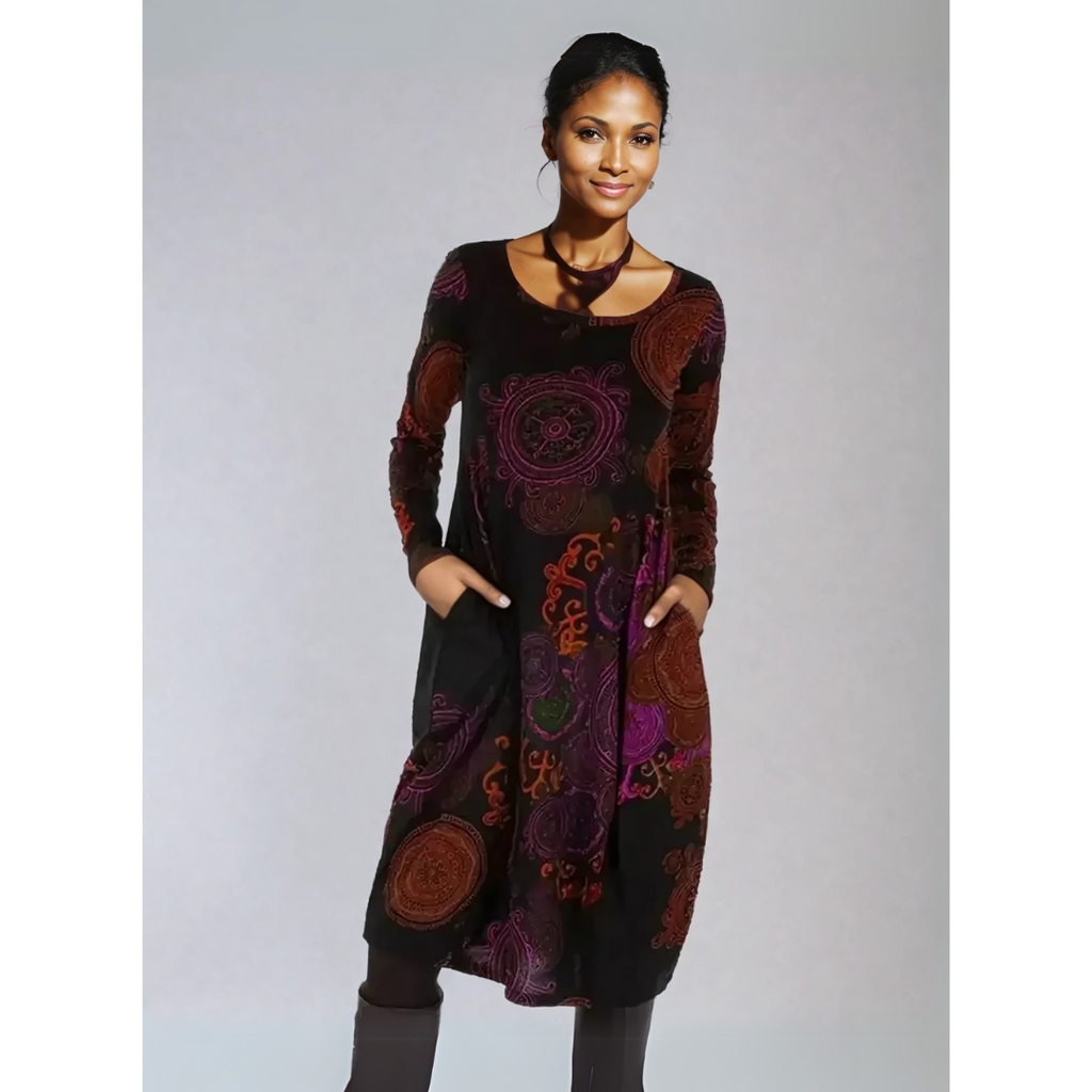 Vestido Midi Mujer con Mangas Largas y Estampado Único | Elegancia Natural para Invitadas 5