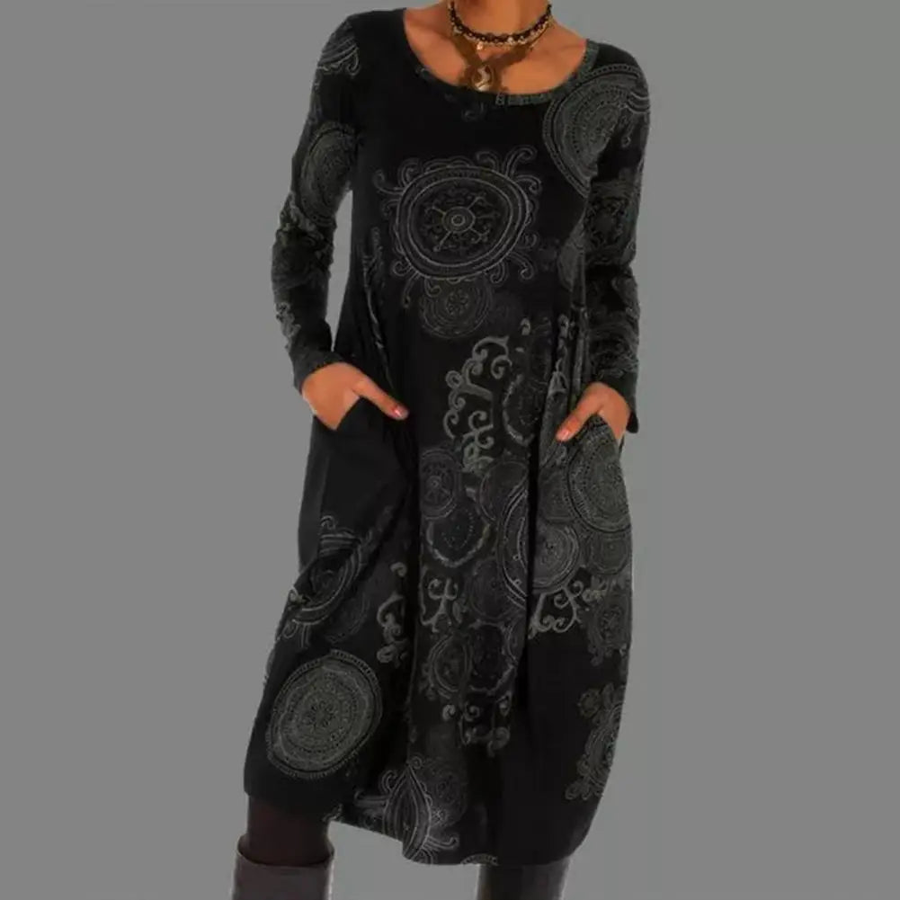 Vestido Midi Mujer con Mangas Largas y Estampado Único | Elegancia Natural para Invitadas 6