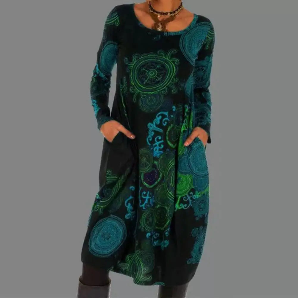 Vestido Midi Mujer con Mangas Largas y Estampado Único | Elegancia Natural para Invitadas 7