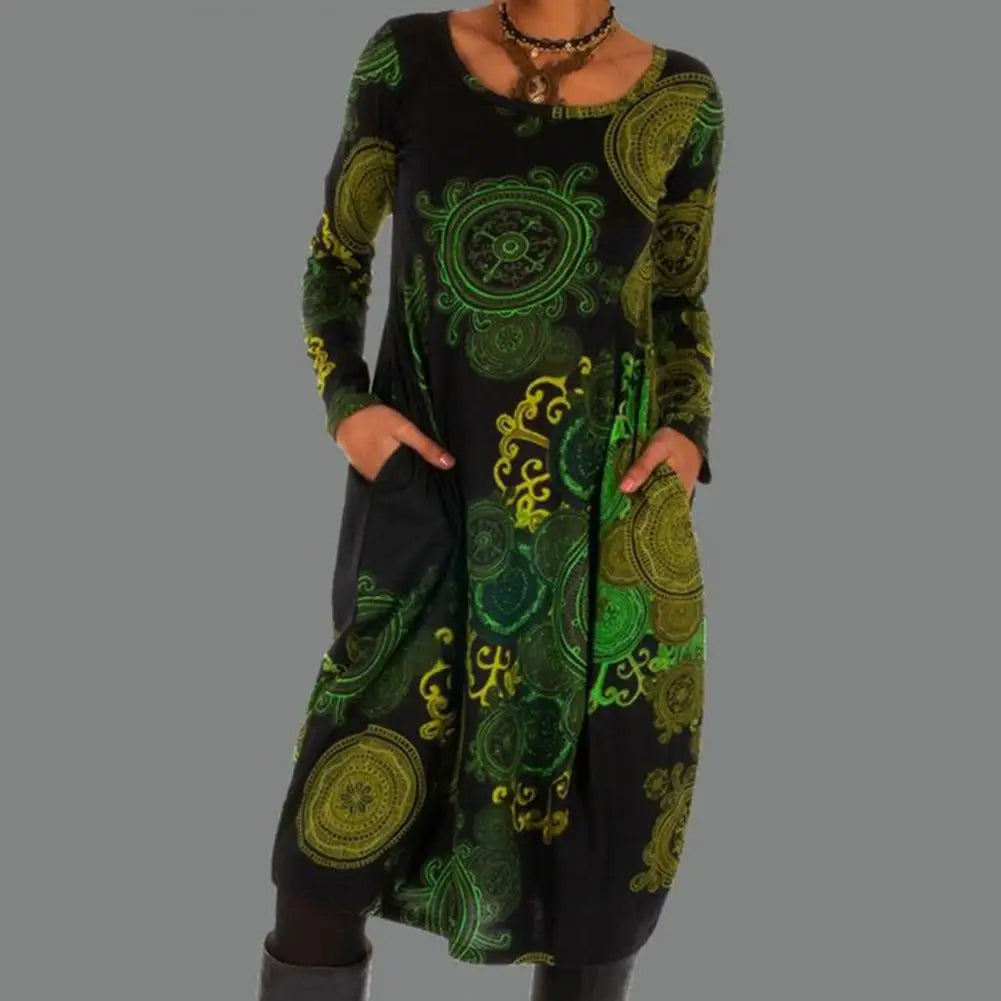 Vestido Midi Mujer con Mangas Largas y Estampado Único | Elegancia Natural para Invitadas 8