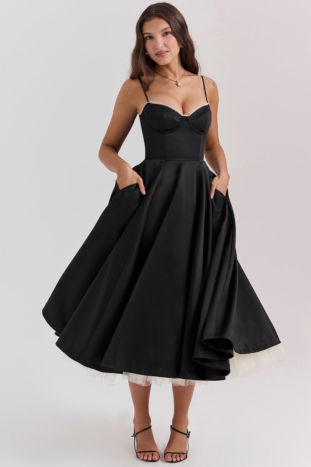 Vestidos Elegantes Mujer | Vestido Fiesta Midi con Tirantes Delicados | Prenda Sofisticada para Eventos Especiales 0