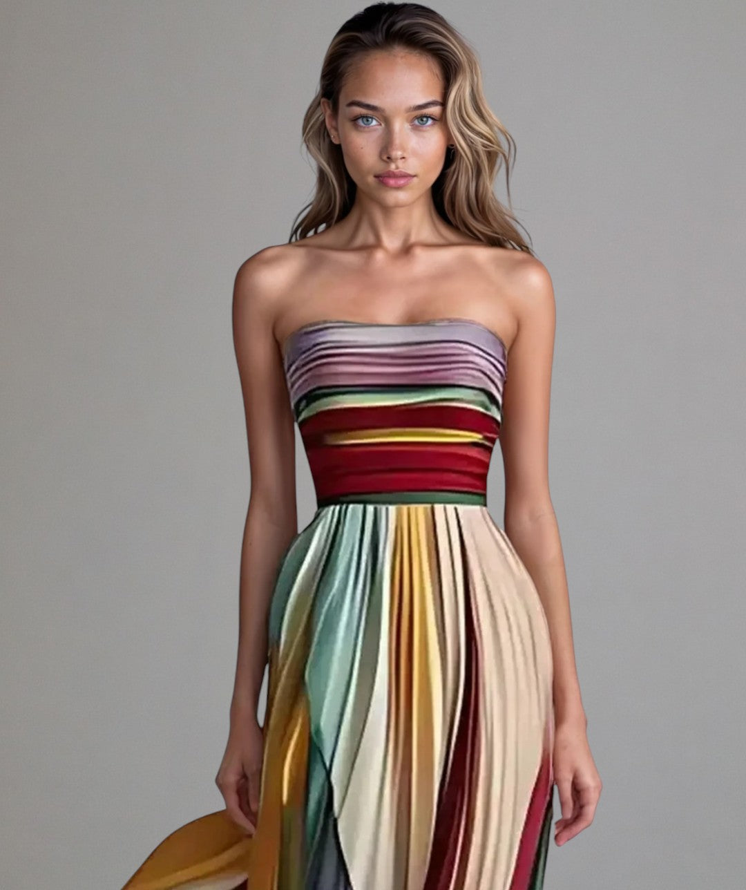 Vestidos Verano Mujer | Vestido Sin Tirantes Plisado con Bloques de Color | Estilo Alegre para Ocasiones Especiales 0