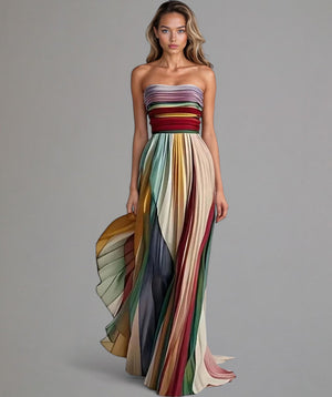 Vestidos Verano Mujer | Vestido Sin Tirantes Plisado con Bloques de Color | Estilo Alegre para Ocasiones Especiales 1