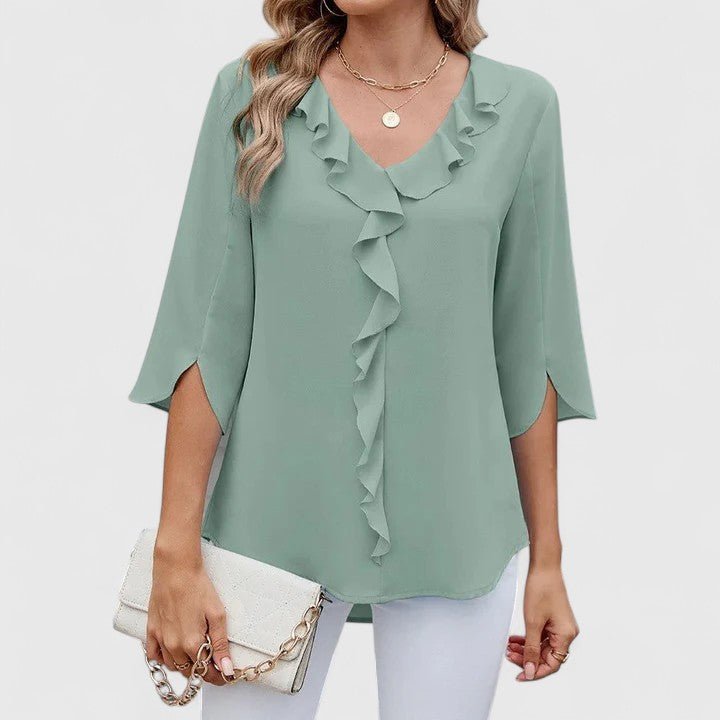 CARLA – Blusa de gasa con escote en V y volantes para mujer - Noa Lagos