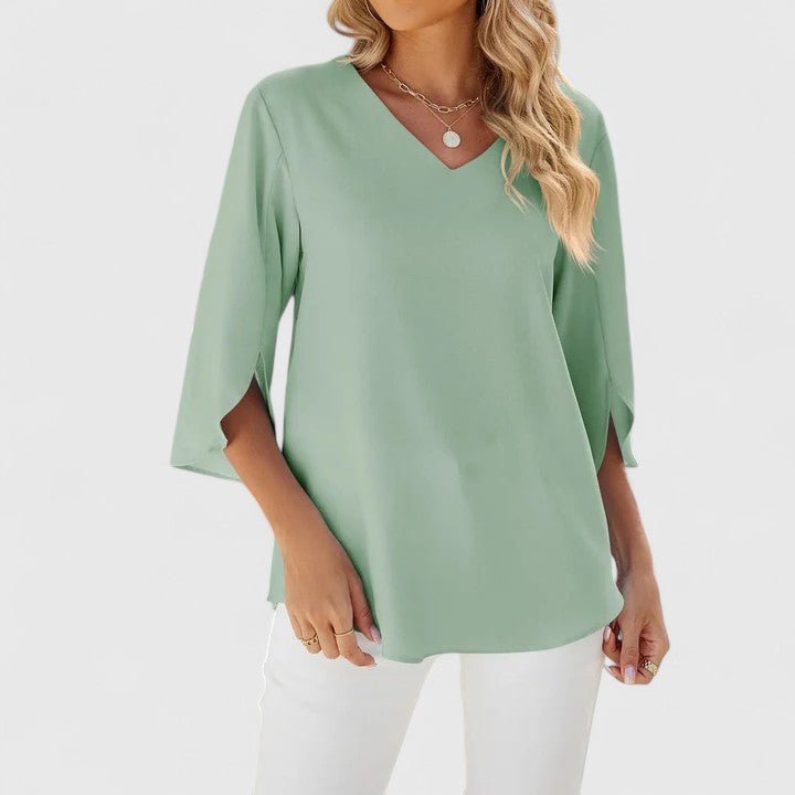 CARLA – Blusa de gasa con escote en V y volantes para mujer - Noa Lagos