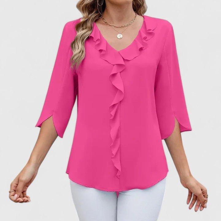 CARLA – Blusa de gasa con escote en V y volantes para mujer - Noa Lagos