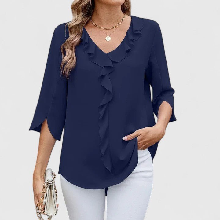 CARLA – Blusa de gasa con escote en V y volantes para mujer - Noa Lagos
