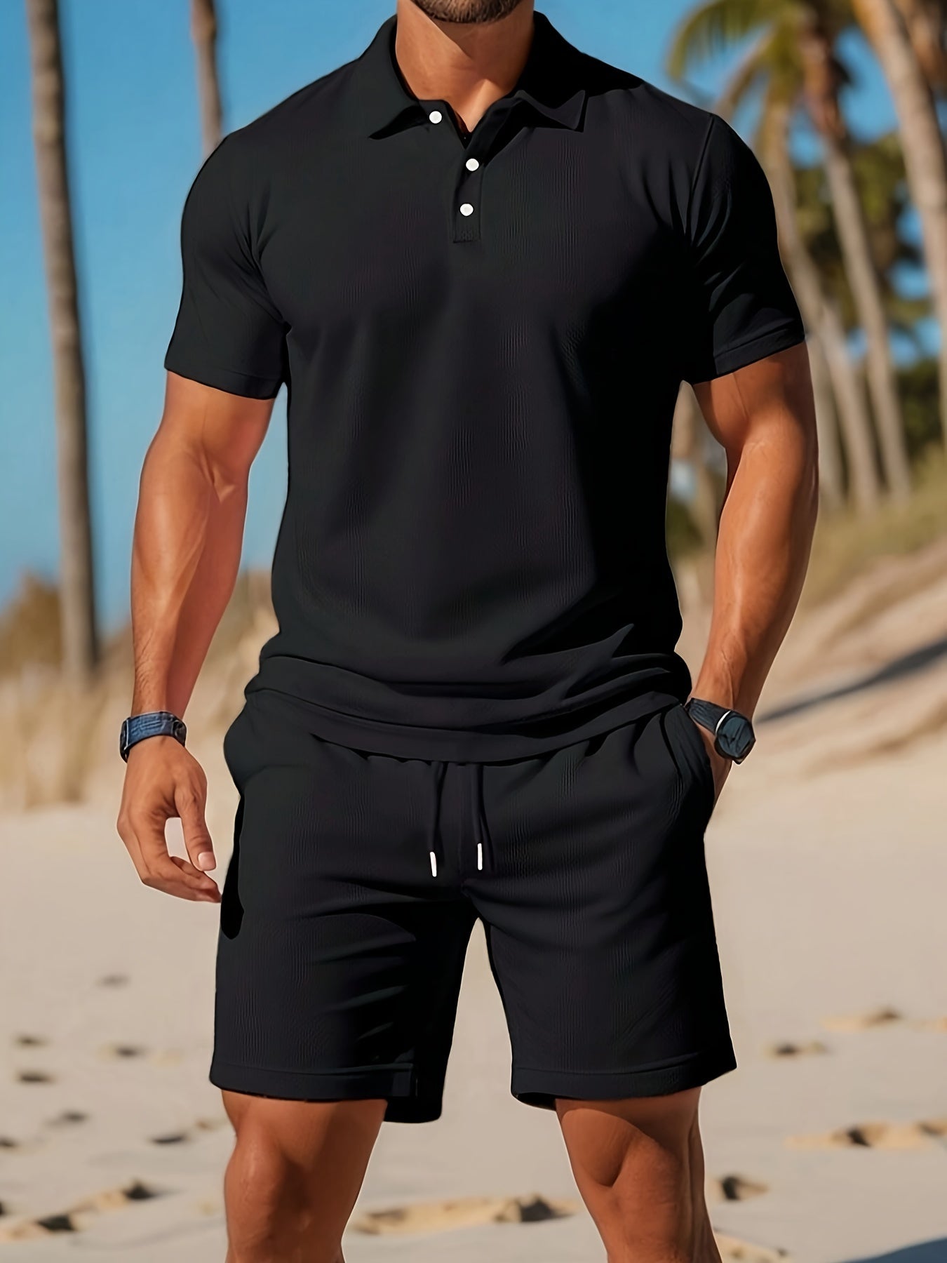 LEO – Conjunto de verano para hombre con polo y pantalones cortos