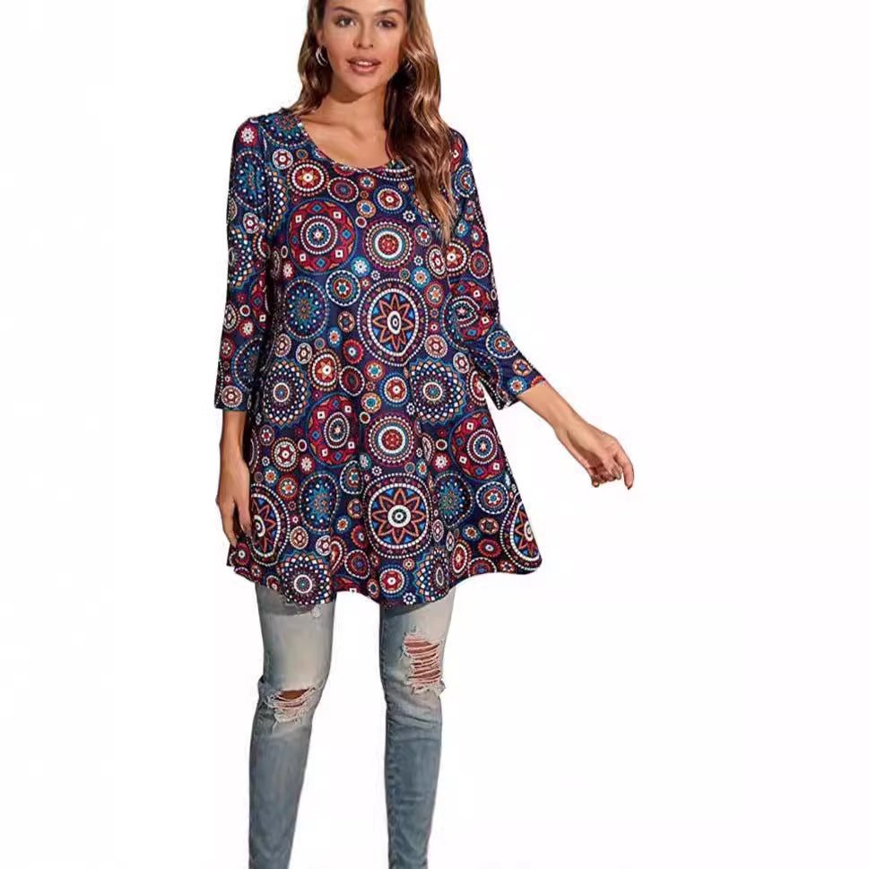 Isabel | Túnica Boho de Manga 3/4 con Estampado de Mandala para Mujer - Noa Lagos