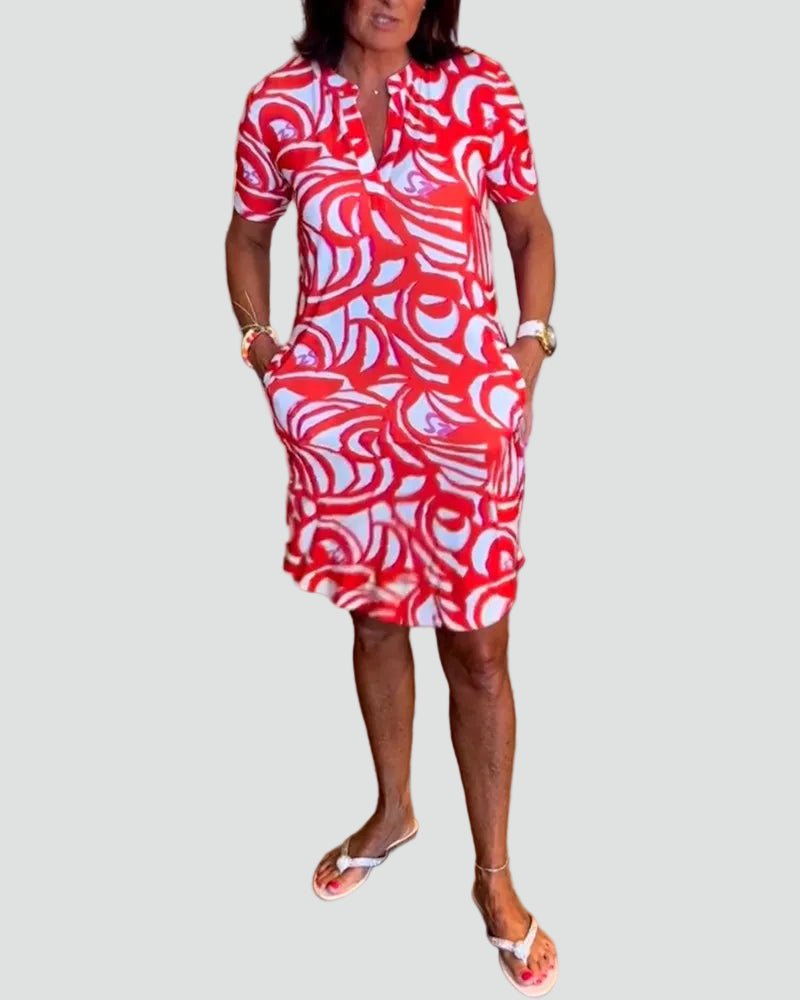 Isabella | Vestido de Manga Corta con Estampado Abstracto para Mujer - Noa Lagos