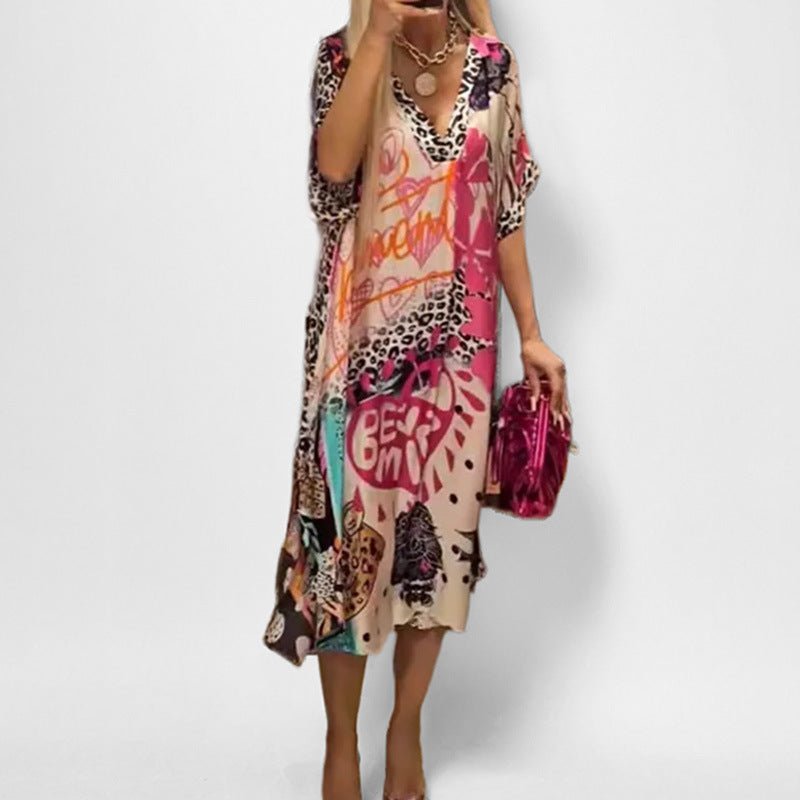 Isabella | Vestido Túnica con Cuello en V y Estampado Gráfico para Mujer - Noa Lagos
