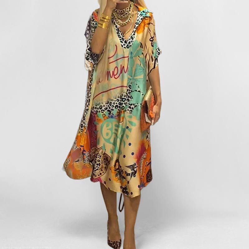 Isabella | Vestido Túnica con Cuello en V y Estampado Gráfico para Mujer - Noa Lagos