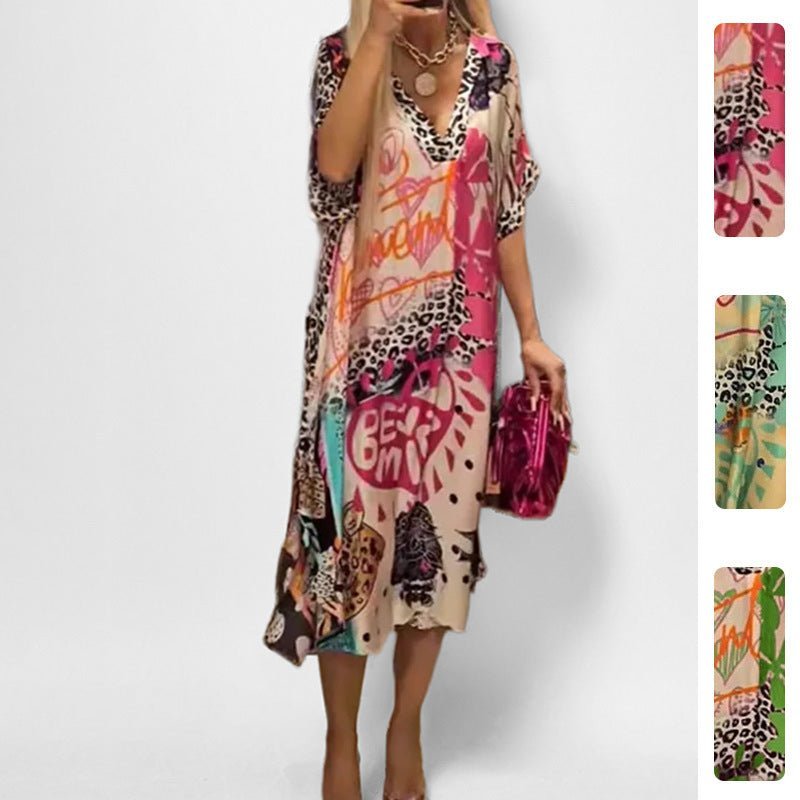 Isabella | Vestido Túnica con Cuello en V y Estampado Gráfico para Mujer - Noa Lagos
