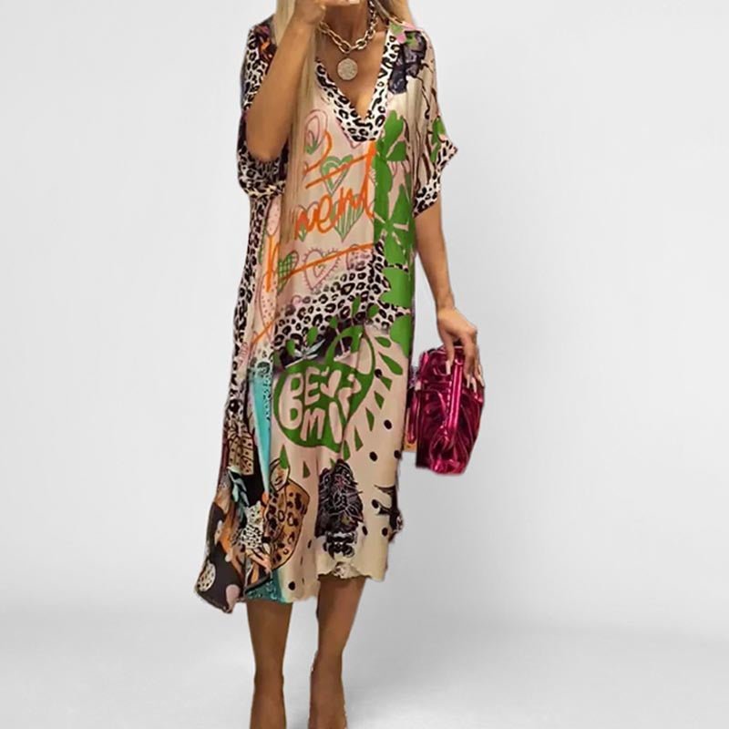 Isabella | Vestido Túnica con Cuello en V y Estampado Gráfico para Mujer - Noa Lagos