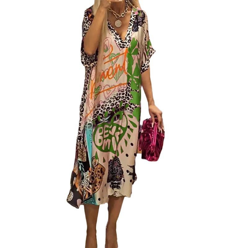 Isabella | Vestido Túnica con Cuello en V y Estampado Gráfico para Mujer - Noa Lagos
