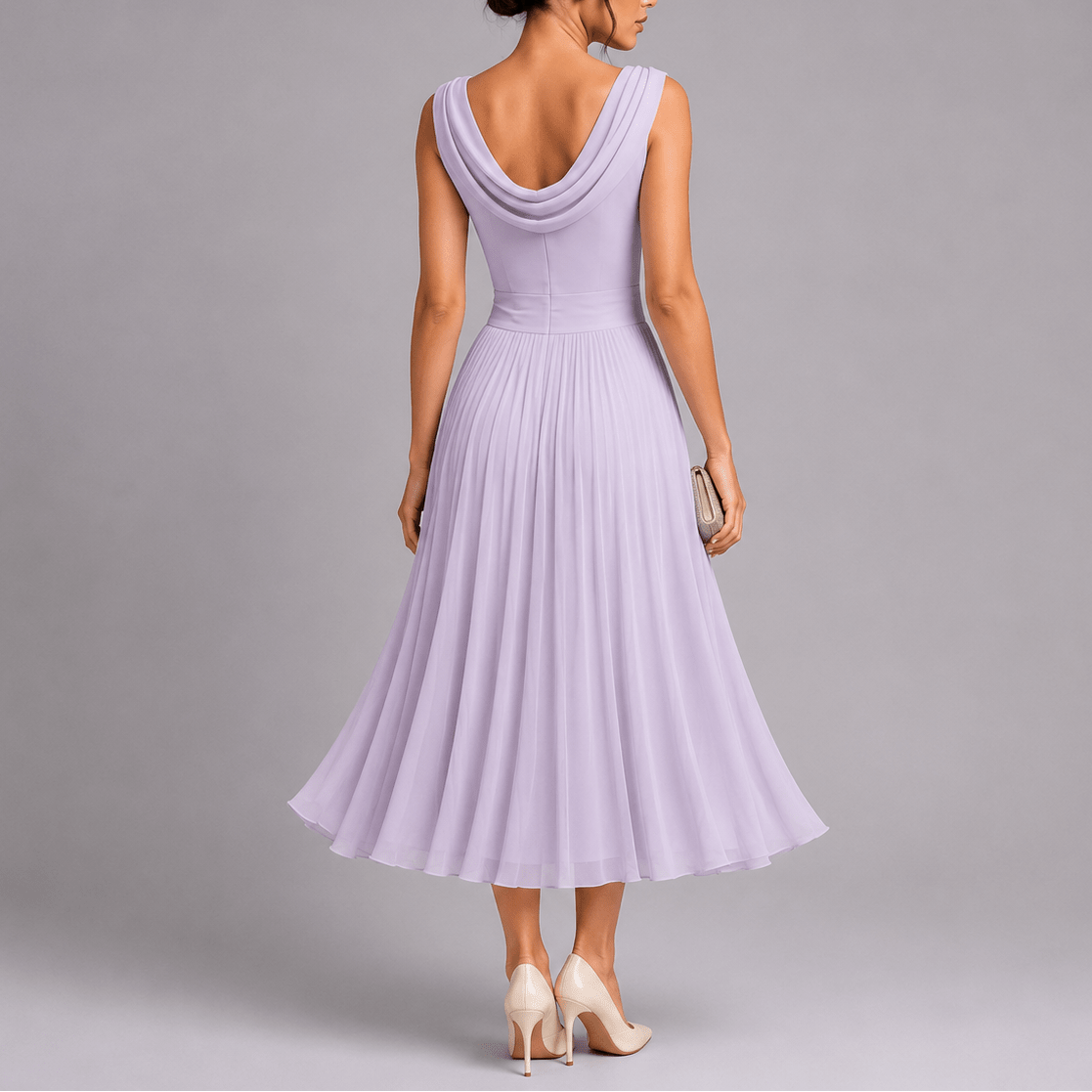 Lucía | Vestido Midi Plisado con Cuello Drapeado para Mujer - Noa Lagos