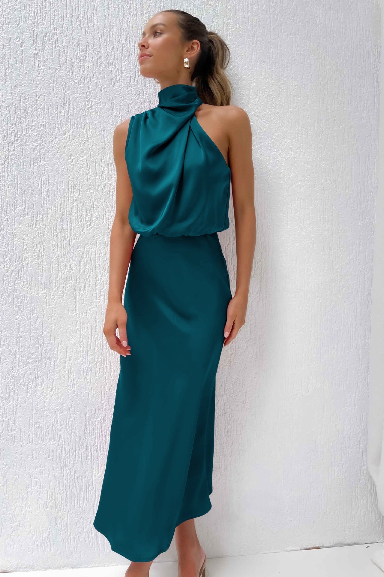 Lucía | Vestido Midi Satinado Halter Elegante para Mujer - Noa Lagos