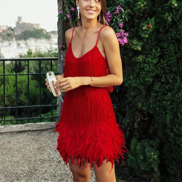 Mia | Elegante Vestido Midi con Lentejuelas y Plumas - Noa Lagos