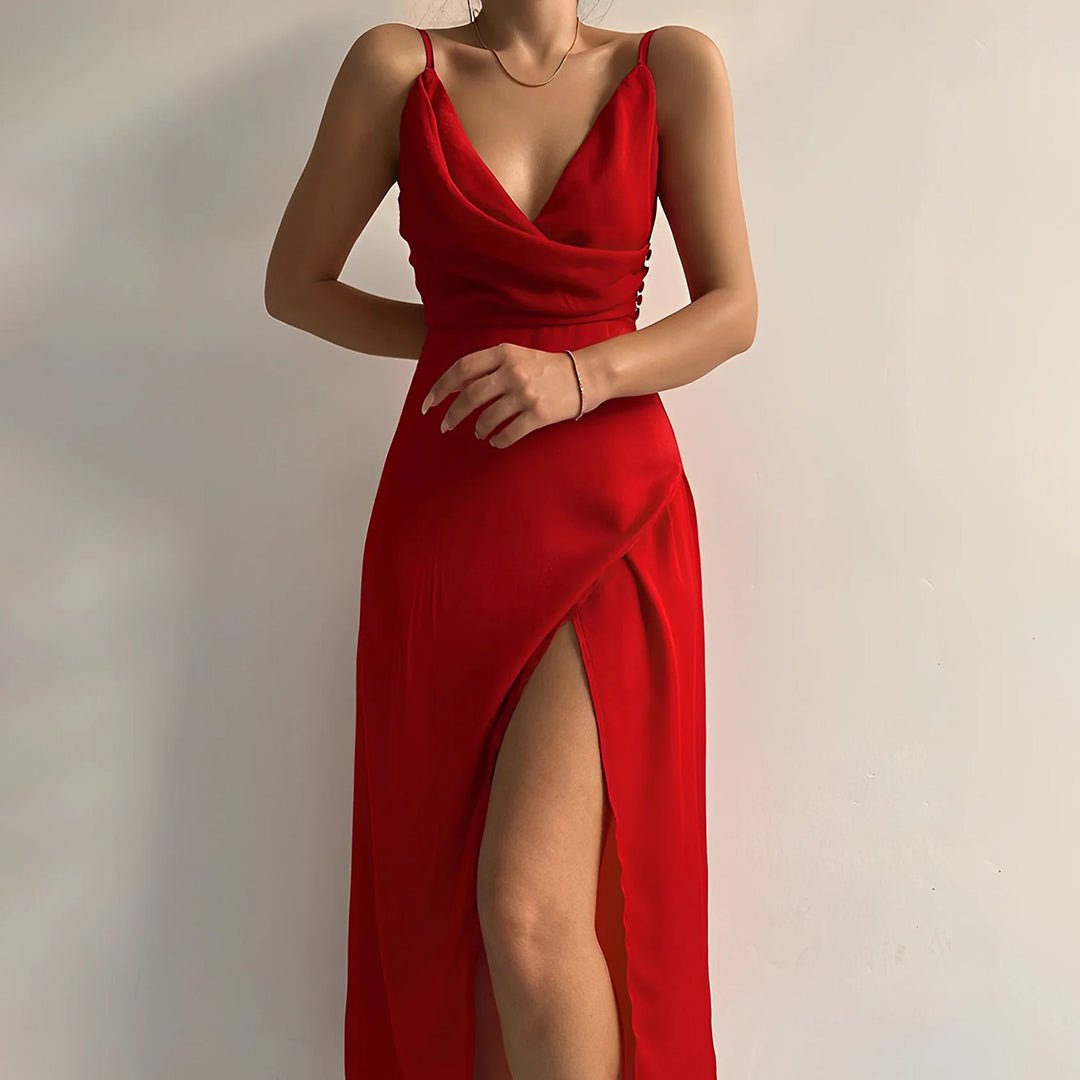Mia | Vestido Elegante e Fiesta con Abertura Alta y Escote Cruzado - Noa Lagos