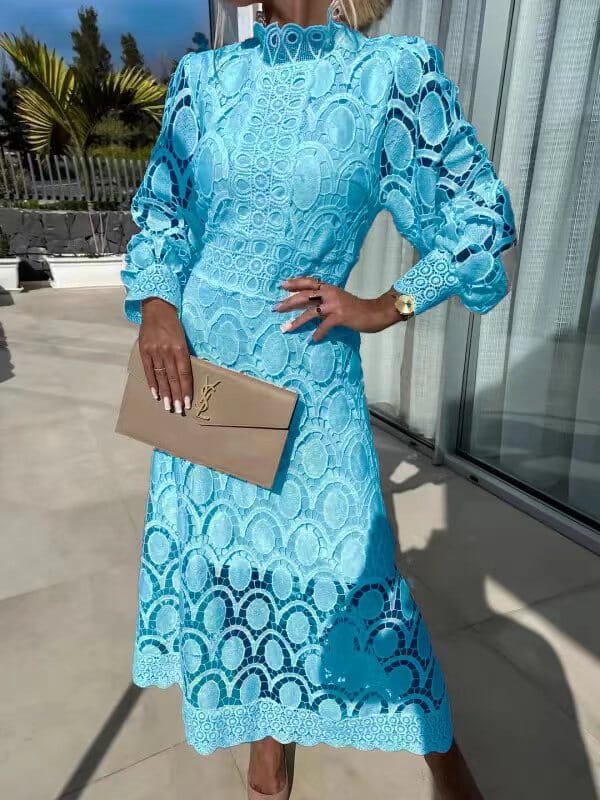 Mia | Vestido Midi Manga Larga de Encaje para Invitadas - Noa Lagos