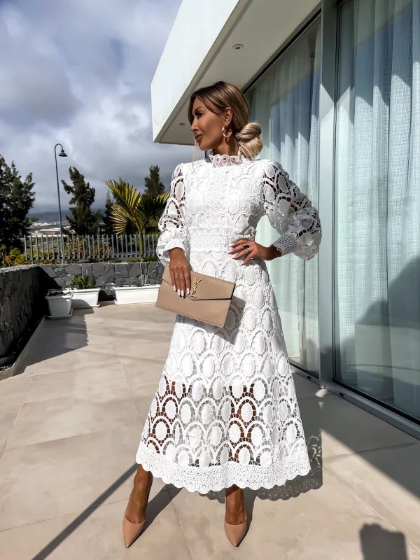 Mia | Vestido Midi Manga Larga de Encaje para Invitadas - Noa Lagos