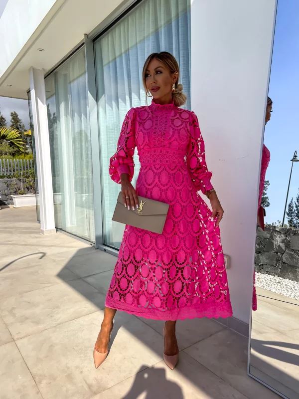 Mia | Vestido Midi Manga Larga de Encaje para Invitadas - Noa Lagos