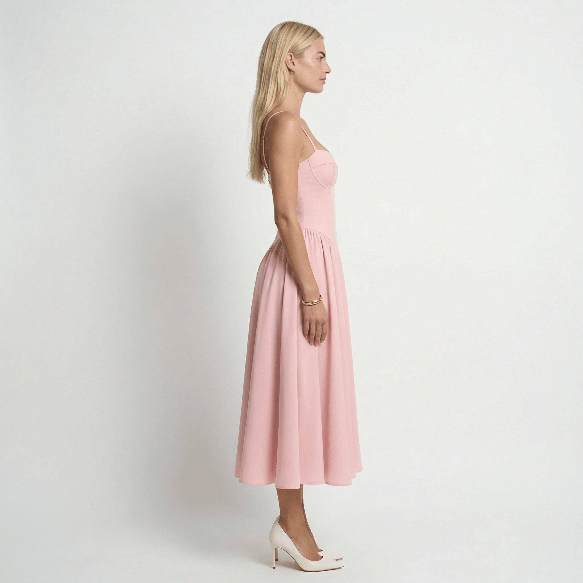 RosaElegante | Vestido Rosa Midi con Corsé y Tirantes Ajustables - Noa Lagos