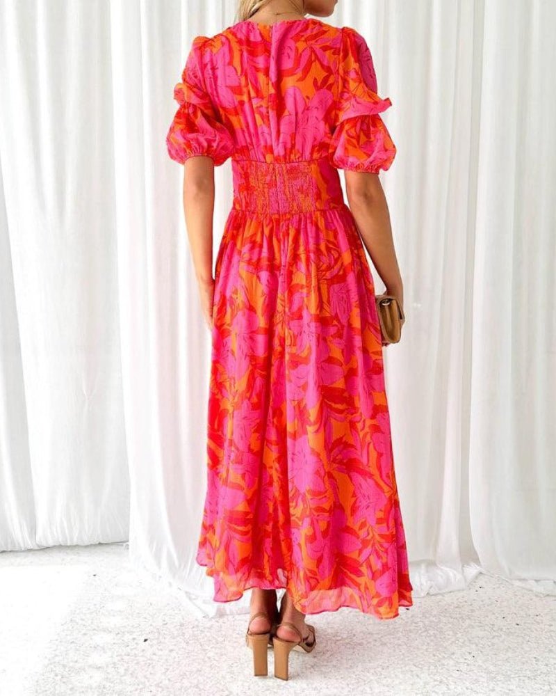 Samantha | Vestido de Invitada con Escote en V y Mangas Abullonadas - Noa Lagos