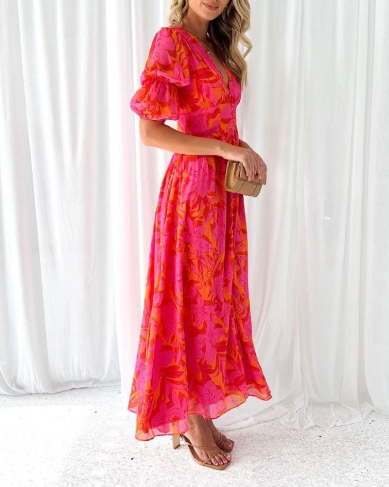 Samantha | Vestido de Invitada con Escote en V y Mangas Abullonadas - Noa Lagos